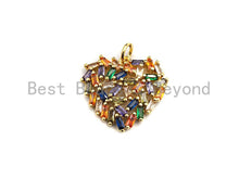 Load image into Gallery viewer, Colorful Baguette CZ Micro Pave Cluster Heart Shape Pendant, Cz Pave Bracelet Necklace Pendant in Gold Finish,21x19mm, sku#F908