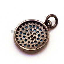 Load image into Gallery viewer, CZ Micro Pave 13mm Turquoise Evil Eye Round Coin Charm, Cubic Zirconia Pendant, CZ Dangle Charms, Silver/Rose Gold/Gold/Black Tone, sku#F34