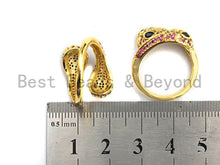 Load image into Gallery viewer, Colorful CZ Micro Pave Two Heads Snake Wrap Spiral Ring, Cubic Zirconia Gold Ring, Adjustable Ring, Open Ring 15x23x17mm,sku#X67