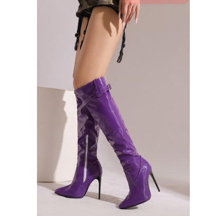 Women's Thigh-High Stiletto Boots - Pointed Toe Over-the-Knee Fashion Boots with Side Zipper