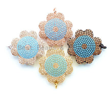 Load image into Gallery viewer, CZ Micro Pave Turquoise Flower Pendant, Cubic Zirconia Pendant, 23mm, SKU#F25C