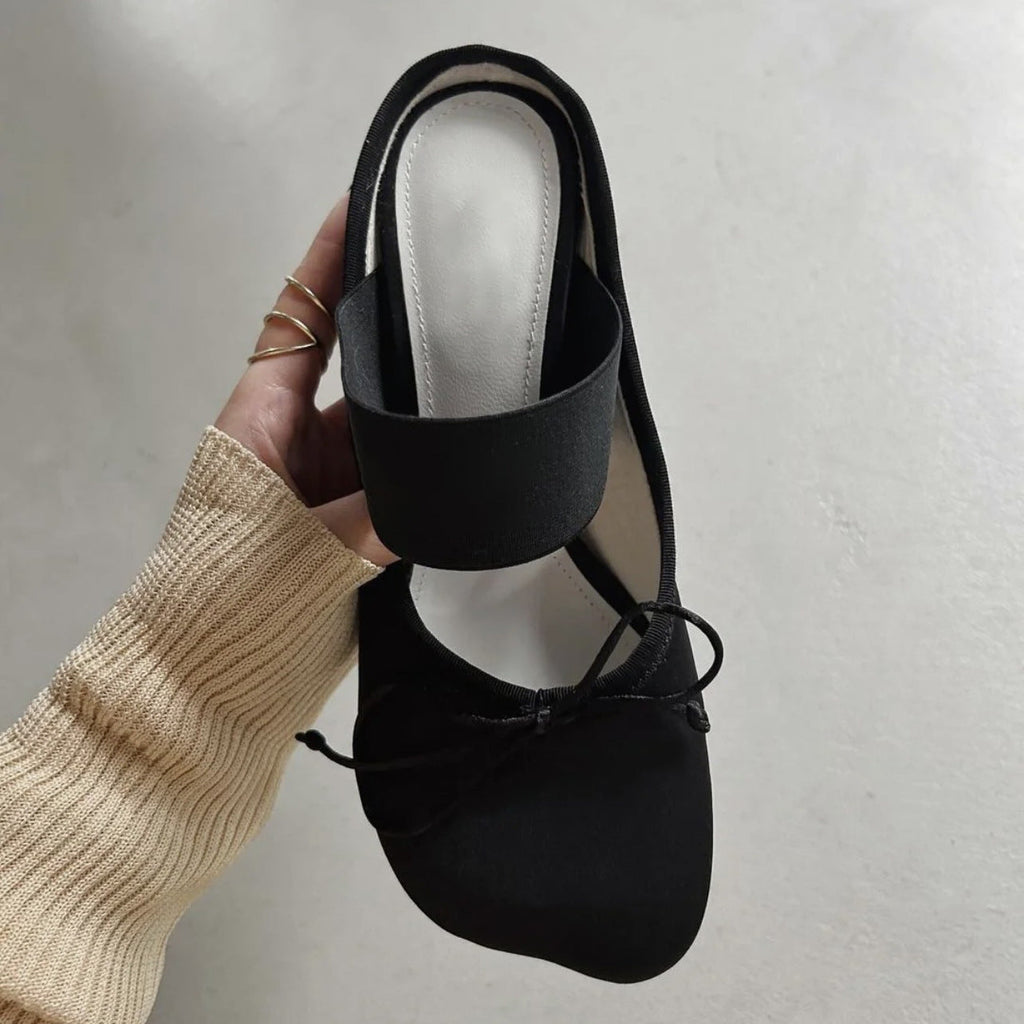 Women's Mary Jane Chunky Heel Ballet Flats | Satin Square Toe Slip-On Dress Shoes