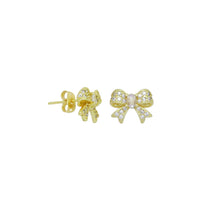 Load image into Gallery viewer, Clear CZ Gold Puffy Bowknot Stud Earring, Sku#LK964