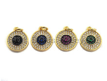 Load image into Gallery viewer, CZ Micro Pave Round Disc Pendant, Green/Black/Fuchsia/Cobalt Cubic Zirconia Big Pave Disc Charm Pendant, 13x15mm,sku#F894