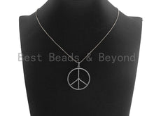 Load image into Gallery viewer, CZ Micro Pave Peace Sign Shape Pendant, Antique Silver Tone, Cubic Zirconia Pave Pendant, 36x39mm,sku#X130