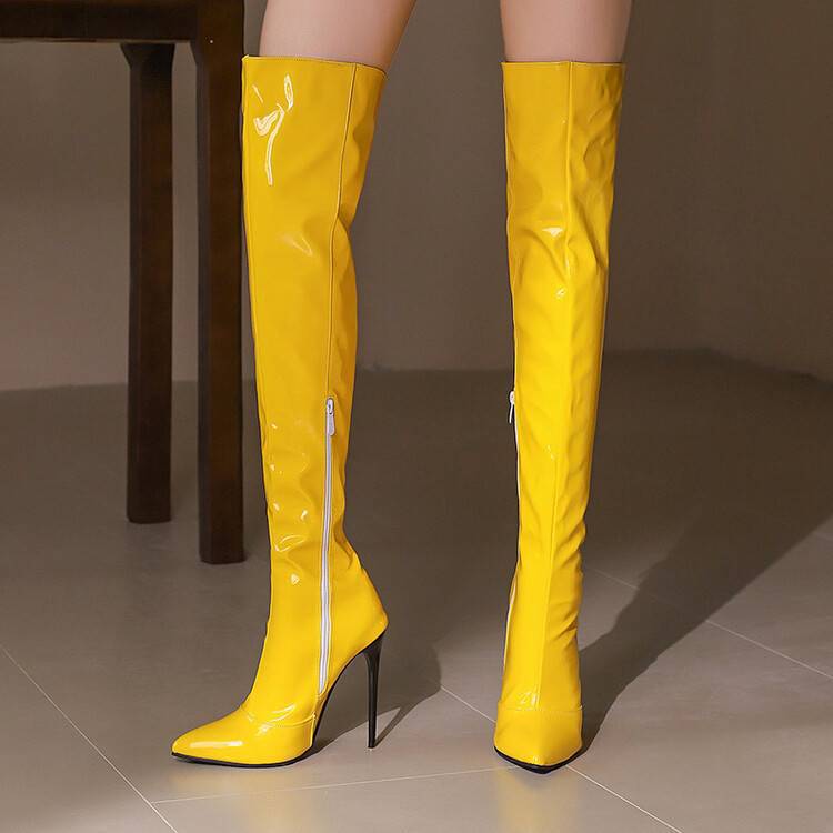 Women's Pointed-Toe Metal Stiletto Over-the-Knee Boots - Elegant Versatile Long Style