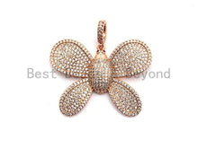Load image into Gallery viewer, CZ Clear/Black Micro Pave Butterfly Flower Pendant, Cz Pave Pendant, Gold/Rose Gold/Silver/Gunmetal plated, 29x39mm, Sku#F773