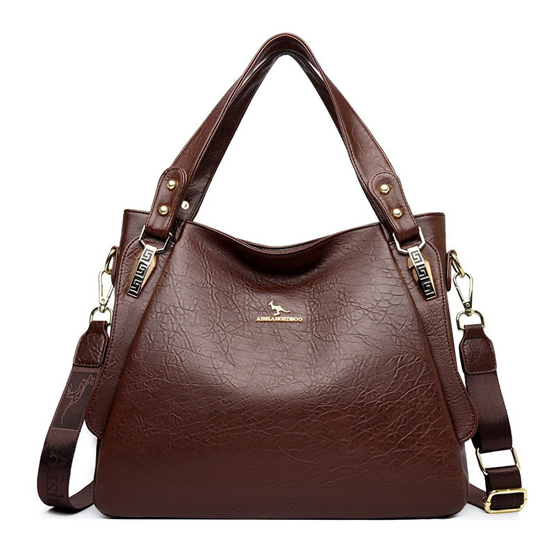 Women's High-Capacity PU Leather Tote Shoulder Bag | Elegant Niche Design | Black, Khaki, Brown