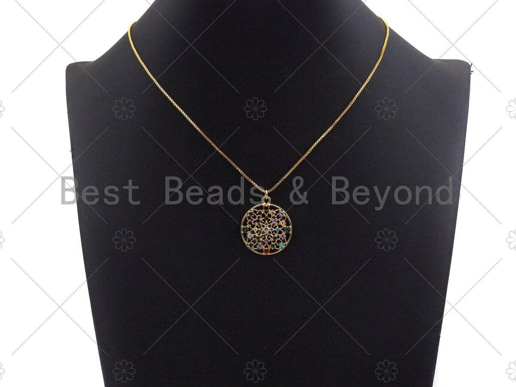 Gold Colorful Charms, Colorful Filigree Charms, Multi-Color Round Pendant, Gold Charm, Gold Pendant, Necklace Charms, 25x28mm, Sku#LK99