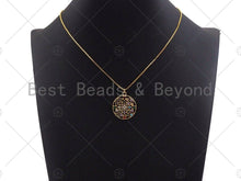Load image into Gallery viewer, Gold Colorful Charms, Colorful Filigree Charms, Multi-Color Round Pendant, Gold Charm, Gold Pendant, Necklace Charms, 25x28mm, Sku#LK99