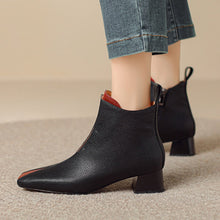 Load image into Gallery viewer, Women's Retro Square-Toe Sheepskin Ankle Boots | Chunky Heel Side-Zip
