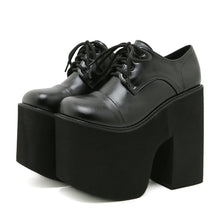 Load image into Gallery viewer, Women's Round-Toe Waterproof Platform Chunky-Heel Lace-Up Shoes | Black PU Leather