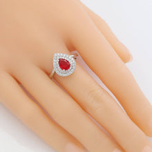 Load image into Gallery viewer, Red Teardrop CZ Silver Adjustable Ring, Sku#A160