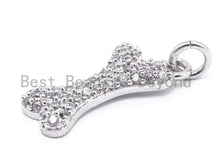 Load image into Gallery viewer, CZ Micro Pave Dog Bone Charm, Cubic Zirconia Pave Bracelet Charm, Gold/Silver/Gunmetal/Rose Gold Plated, 8x22mm,  Sku#F165