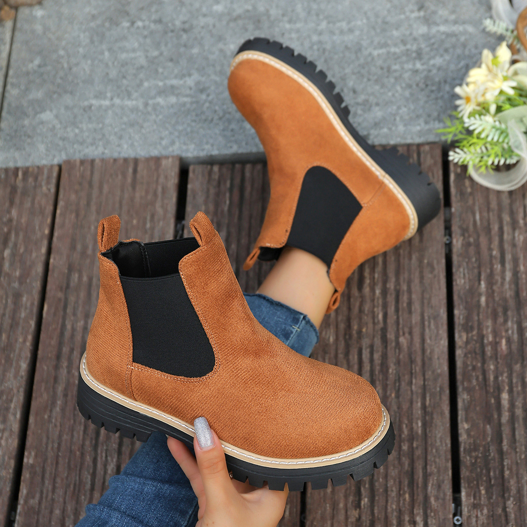 Women's Round Toe Square Heel Slip-On Boots | Fall Winter Fabric Boots