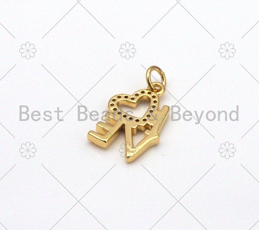 CZ Micro Pave Love Heart Shape Pendant, 18K Gold Filled Love Charm, Necklace Bracelet Charm Pendant,12x18mm, Sku#LD146