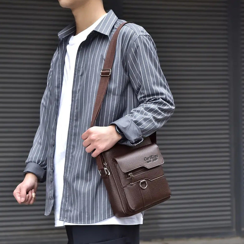 Men's Lychee-Grain PU Leather Business Crossbody Shoulder Bag - Premium Commuter Messenger Bag