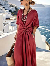 Load image into Gallery viewer, Striped Print Maxi Dress – Short Sleeve Beach Vacation Dress