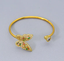 Load image into Gallery viewer, CZ Gold Silver Butterfly Cuff Bracelet, Sku#B205
