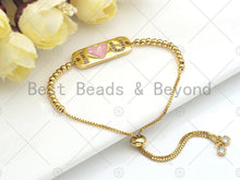 Load image into Gallery viewer, I Love you  Connector, Pink Mother-of-pearl Bar Connector , Cubic Zirconia Pendant, Gold Tone,10x27 mm, Sku#LK75