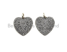 Load image into Gallery viewer, CZ Micro Pave Heart Shape Pendant, Antique Silver Tone, Cubic Zirconia Pave Heart Charm Pendant, 22mm,sku#F1024