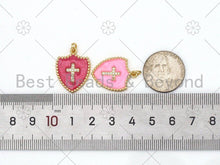 Load image into Gallery viewer, Micro Pave CZ Cross On Colorful Enamel Shield Shape Pendant,18K Gold Filled Enamel CZ Cross Charm,Enamel Jewelry, 24x18mm,Sku#L592