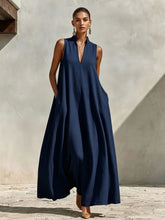 Load image into Gallery viewer, Linen Blend Sleeveless Stand-Collar Maxi Dress – 5 Colors S–3XL