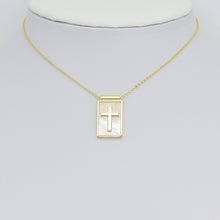Load image into Gallery viewer, Gold Cross on Mother of Pearl Cross Rectangle Shape Charm Pendant, Sku#LK1051