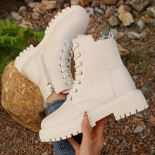 Load image into Gallery viewer, Women's Motorcycle Ankle Boots - Chunky Heel Side Zipper Boots