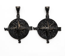 Load image into Gallery viewer, Black CZ Pave On Black Micro Pave Round Compass Pendant/Charm with Star ,Cubic Zirconia Pendant, 38x50mm, sku#F529/F411