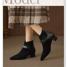 Load image into Gallery viewer, Pointed-Toe Suede Ankle Boots