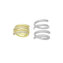 Load image into Gallery viewer, Plain Gold Clear CZ Doule Line Ring set , Sku#LD609