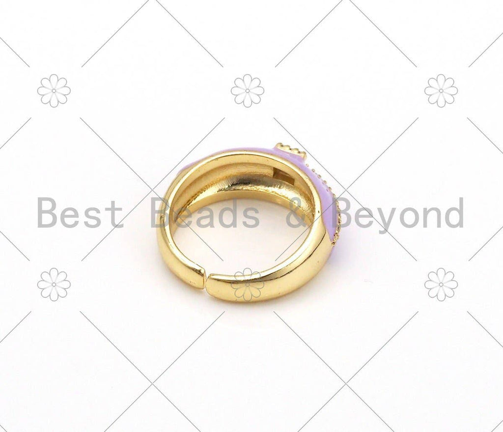 Pave Baguette CZ Colorful Enamel Adjustable Ring,Sku#X241