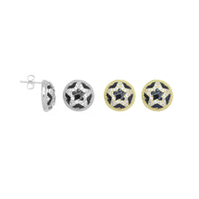 Load image into Gallery viewer, CZ Black Enamel Star On Round Stud Earrings, Sku#A396