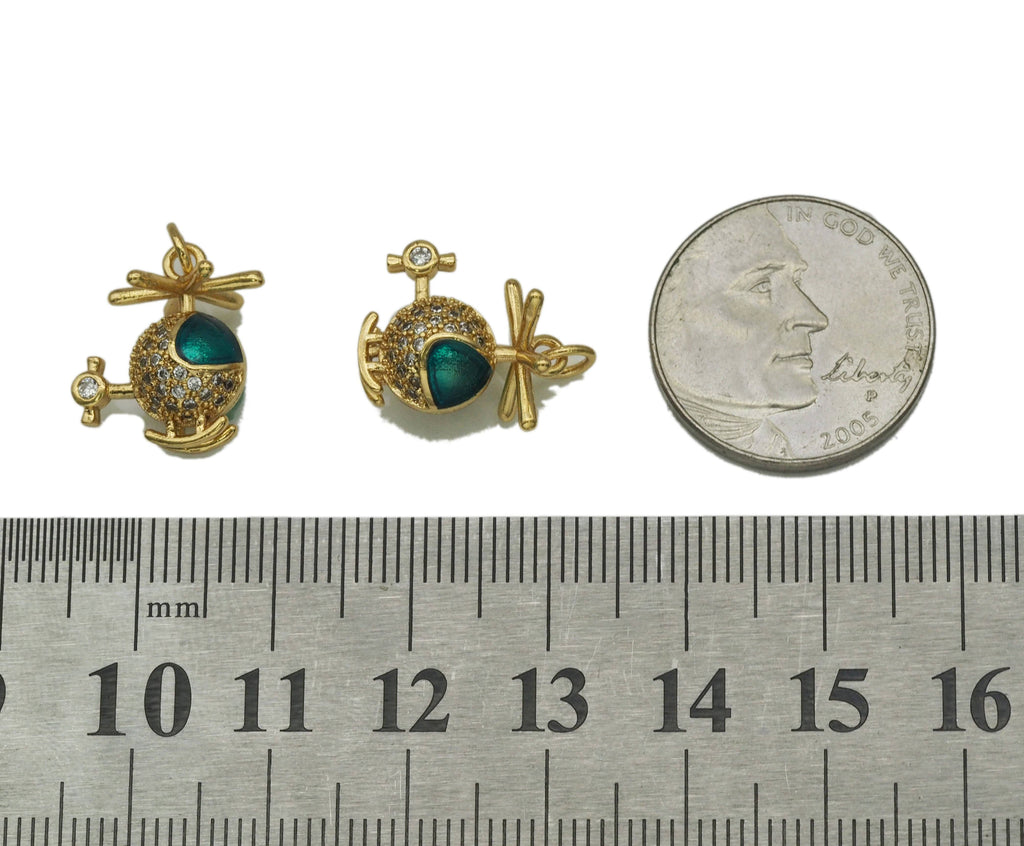 Gold CZ Helicopter Charm, Sku#LK691