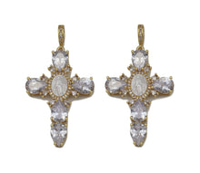 Load image into Gallery viewer, Teardrop CZ Cross With MOP Virgin Mary Charm, Sku#L658
