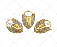 Load image into Gallery viewer, CZ Micro Pave Screw U Heart Padlock Clasp,Screw U Padlock Clasp, Gold Charm Pendant, Padlock Necklace Charms Connector, 17x25mm, Sku#K165