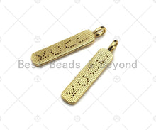 Load image into Gallery viewer, CZ Micro Pave Gold Bar LUCK Pendant, Cubic Zirconia Gold Strip Pendant, Micro pave Luck pendant, 9x43mm, sku#LK137