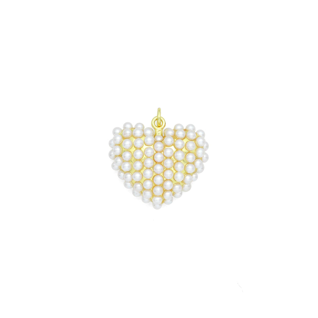 White Pearl Gold Heart Shape Charm Pendant, Sku#A456