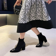Load image into Gallery viewer, Women's Pointed-Toe Chunky Heel Ankle Boots | Suede Slip-On Block Heel Booties