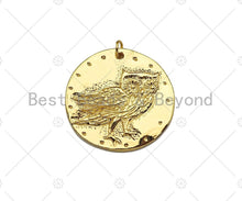 Load image into Gallery viewer, 18k Dainty Gold Bird On Round Coin Shape Charms, Dainty Charms, Gold Pendant, Round Coin Necklace Charms, 29x19mm, Sku#LK185