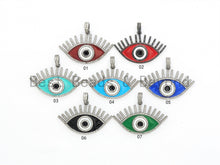 Load image into Gallery viewer, Enamel Colored Long eyelash Evil Eye Pendant/Focal,Blue/Red/Black/, CZ Micro Pave Oil Drop Eye pendant,Enamel Jewelry,26x41mm,,sku#F603