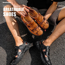 Load image into Gallery viewer, Men's Large Size Velcro Sandals – Split Cowhide Leather Upper, Rubber Sole, Sizes 38–48