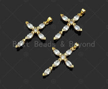 Load image into Gallery viewer, Big CZ Micro Pave Cross Shape Pendant, 18K Gold Filled Cubic Zirconia Cross Charm, Necklace Bracelet Charm Pendant,24x36mm, Sku#LD23