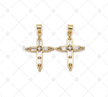 Load image into Gallery viewer, CZ Micro Pave Cross Shape Pendant, 18K Gold Filled Big CZ Cross Charm, Necklace Bracelet Charm Pendant, Sku#LK545