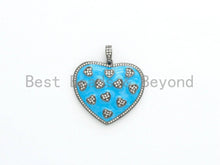 Load image into Gallery viewer, 34*37mm Enamel Heart on Heart Pendant, CZ Micro Pave heart pendant, Enamel heart,Red/White/Pink/Blue Heart Focal Pendant, sku#F614