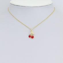 Load image into Gallery viewer, Clear CZ Red Enamel Gold Cherry Charm Pendant,Sku#LK1221