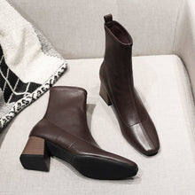 Load image into Gallery viewer, Women's Minimalist Over-the-Knee Boots | Square Toe Chunky Heel Side Zipper | Black &amp; Dark Brown