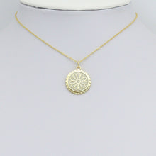 Load image into Gallery viewer, White Enamel Flower On Round Gold Charm Pendant, Sku#LX802