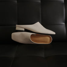 Load image into Gallery viewer, Women's Square Toe Cowhide Mules | Low Block Heel Slip-On Backless Shoes